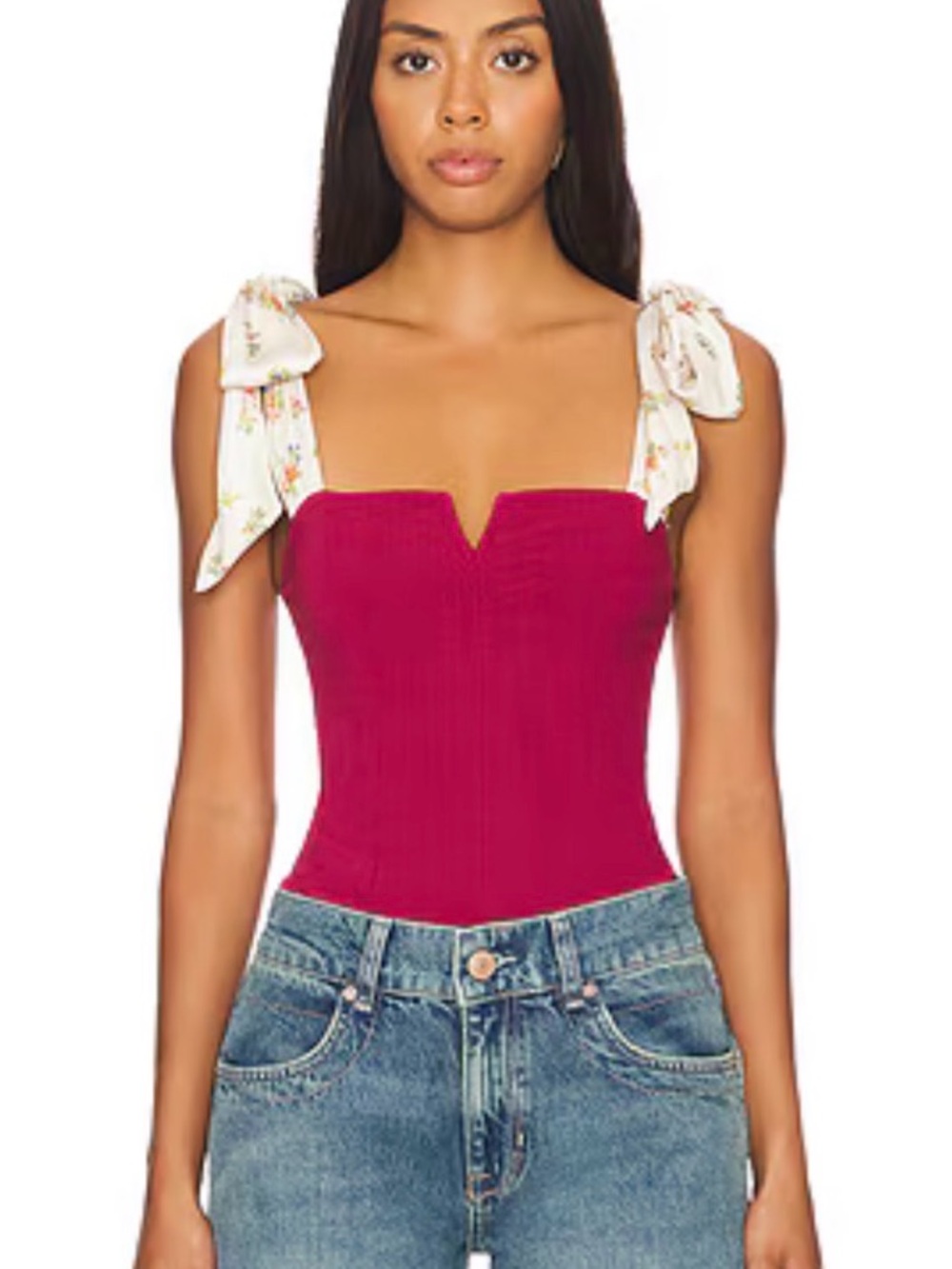 Free People - Printed Straps Red Lola Bodysuit